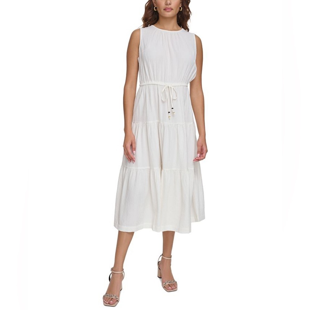 Calvin Klein White Sleeveless Tiered Midi Dress